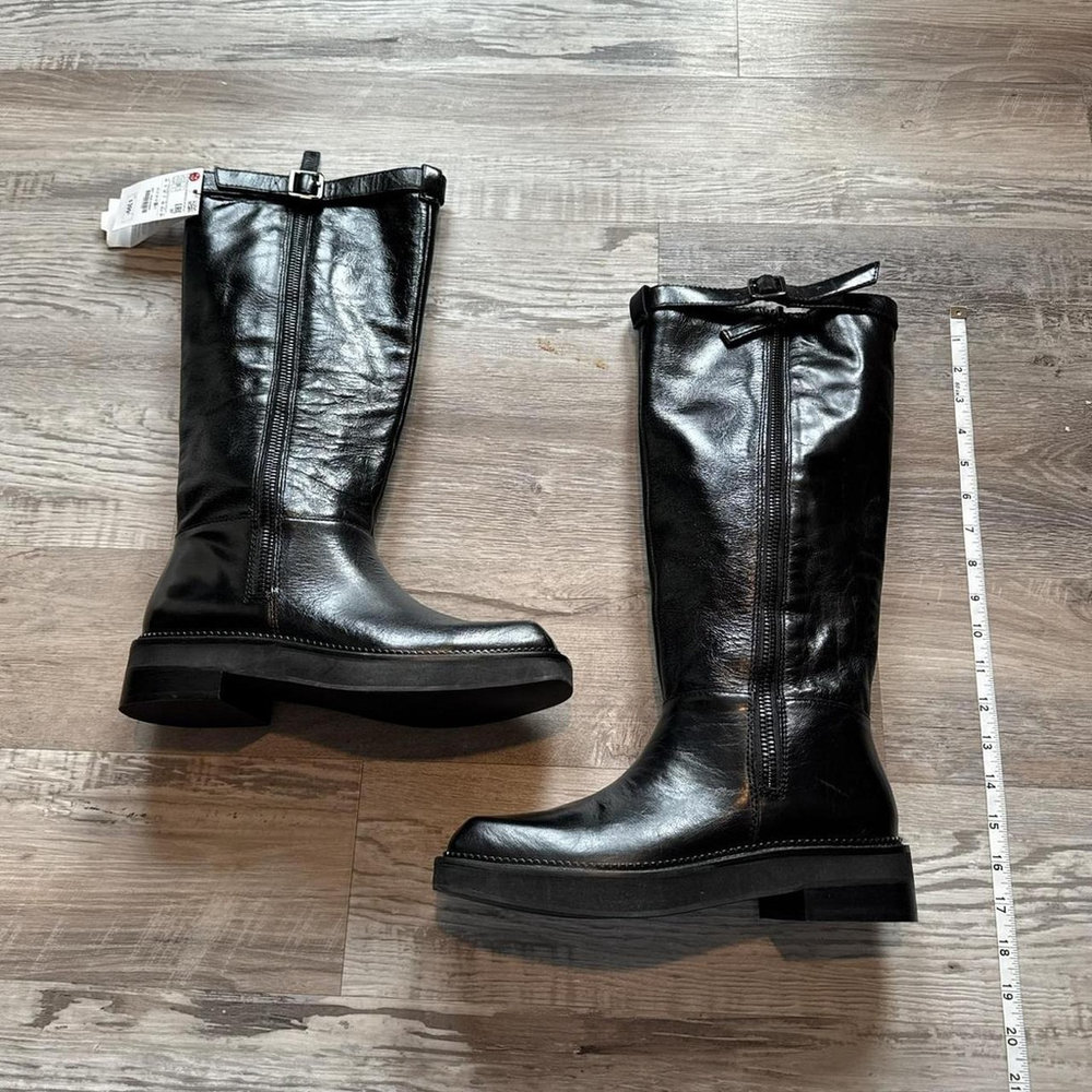 ZARA LIMITED EDITION KNEE HIGH LEATHER BOOTS. Brand new with tag. SIZE 7.5 - Picture 3 of 8